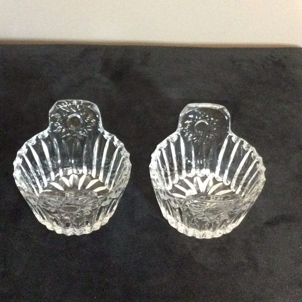Pair of Clear Crystal Glass Dishes with Handle